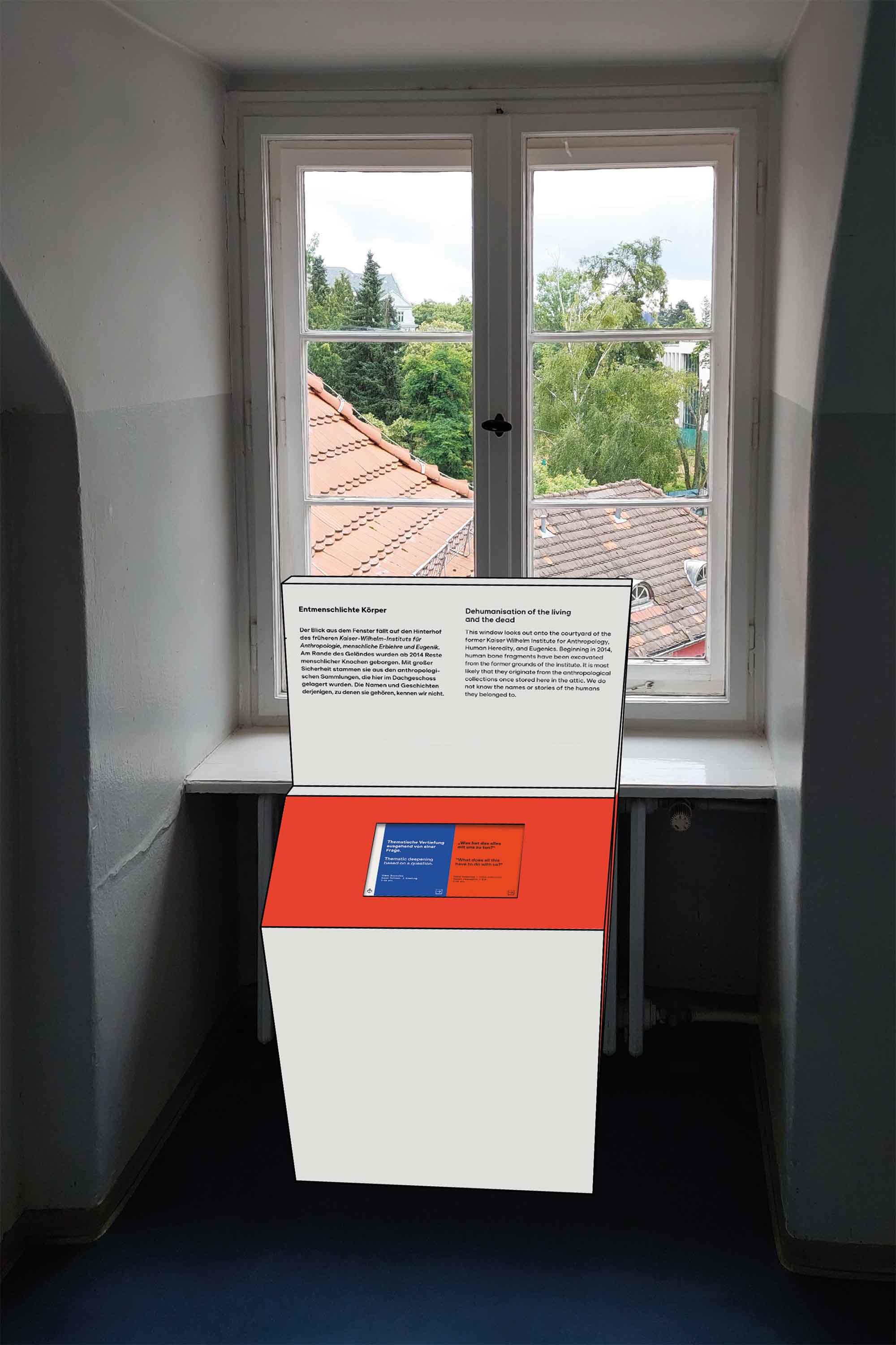 Wie es aussehen wird: Medienstation zu einer Ausstellungstation im Dachgeschoss der Ihnestr. 22.