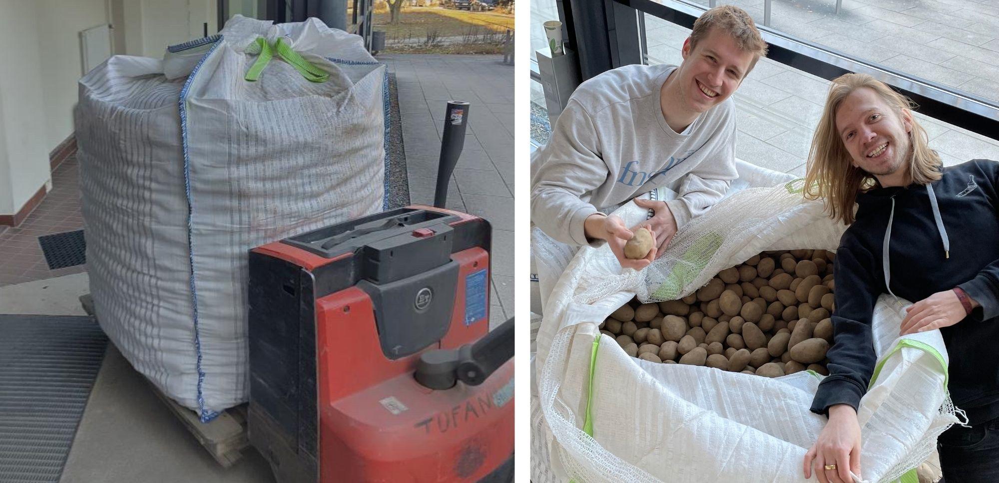 Statt um 14 Uhr, wie zunächst angekündigt, war die Lieferung schon um 11 Uhr da. Die Organisatoren Jakob Piel (l.) und Leon Obendorf (r.) waren happy.