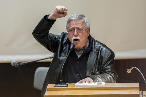 Wortgewaltig an der Freien Universität: Der Liedermacher Wolf Biermann bei einer Festveranstaltung zu seinem 80. Geburtstag anlässlich einer Tagung.