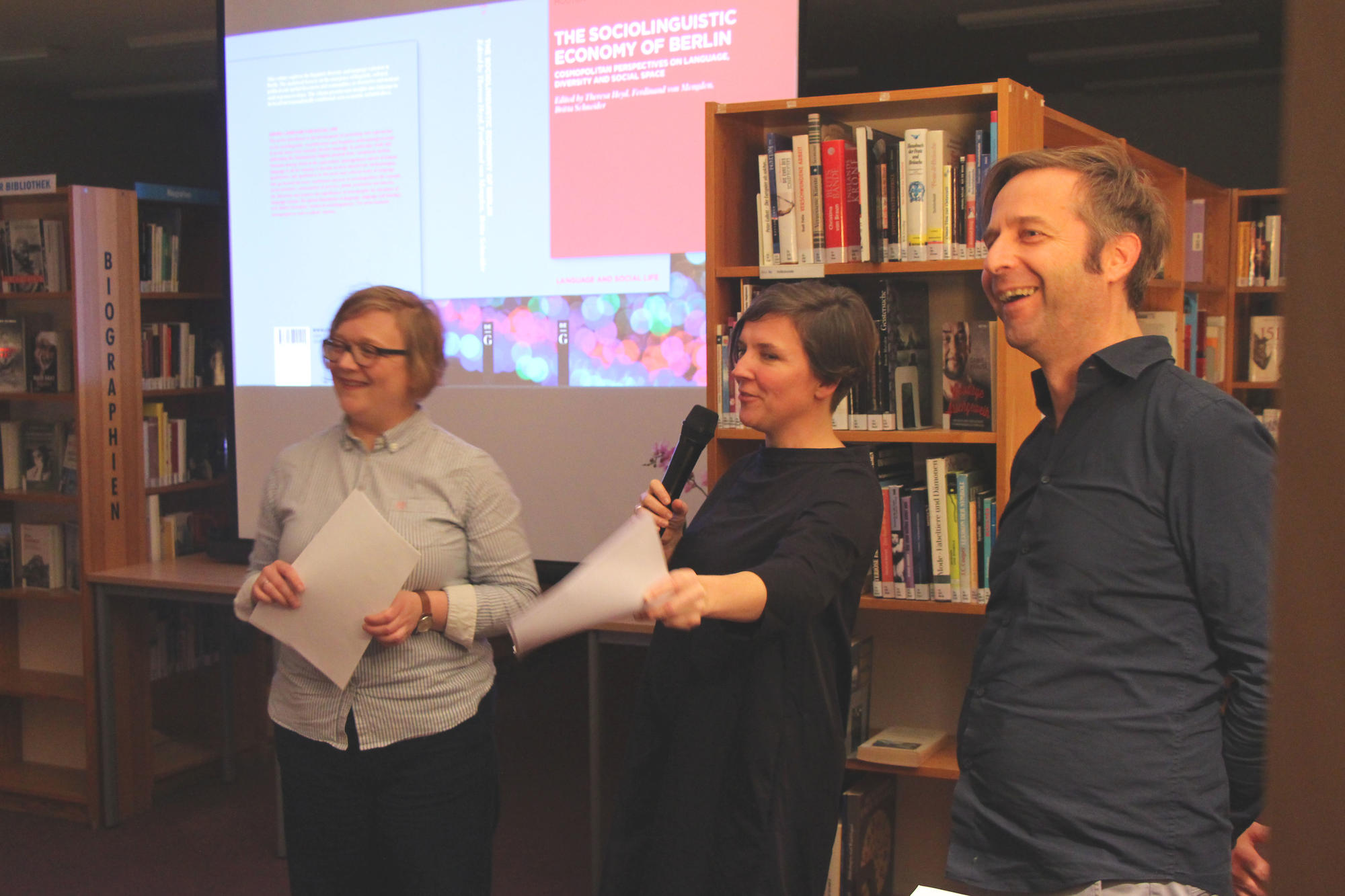 (v. l. n. r.): Theresa Heyd von der Universität Greifswald, Britta Schneider von der Europa-Universität Viadrina Frankfurt/Oder und Ferdinand von Mengden von der Freien Universität Berlin.