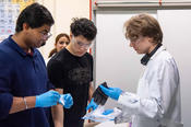 Ist da eine Schmauchspur am Handschuh? Nach einer kurzen Einführung tüftelten die Schüler*innen sich durch die Experimente und lösten den Fall.