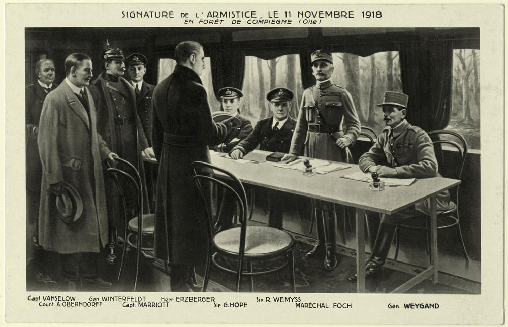Waffenstillstand zwischen Deutschland und den Alliierten im Wald von Compiègne am 11. November 1918.