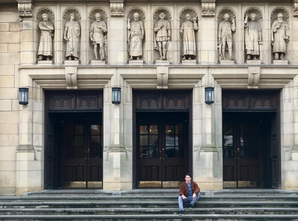 Statues of famous figures like Plato and Newton decorate the University of Birmingham’s main building, named after the British architect Aston Webb.