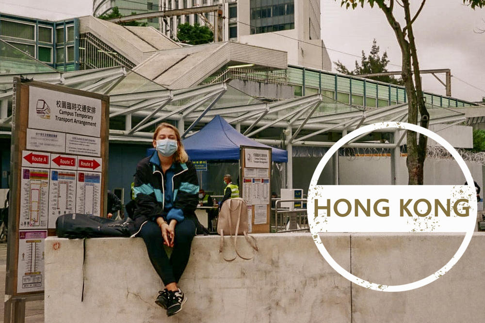 Marie Funke on one of the last days that the University of Hong Kong was still open. Now, the campus is deserted.