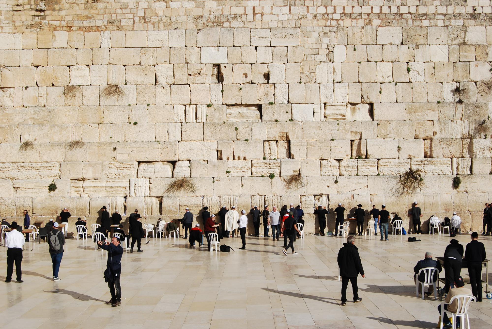 Jews pray at the Wailing Wall, the western wall of the Temple Mount.