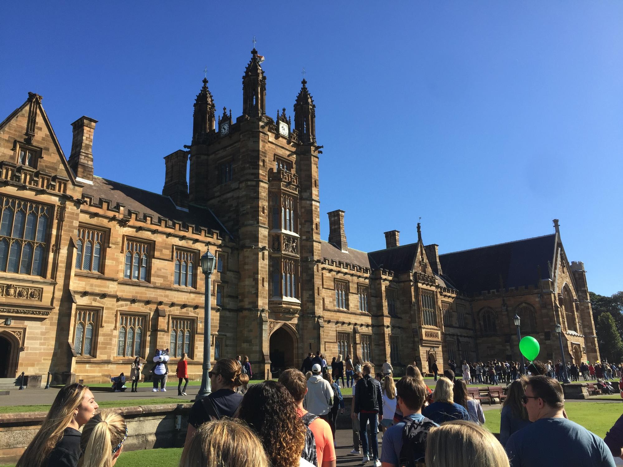 The Welcome Day at the University of Sydney was classically Australian with demonstrations of Aboriginal dances and surfing tips.
