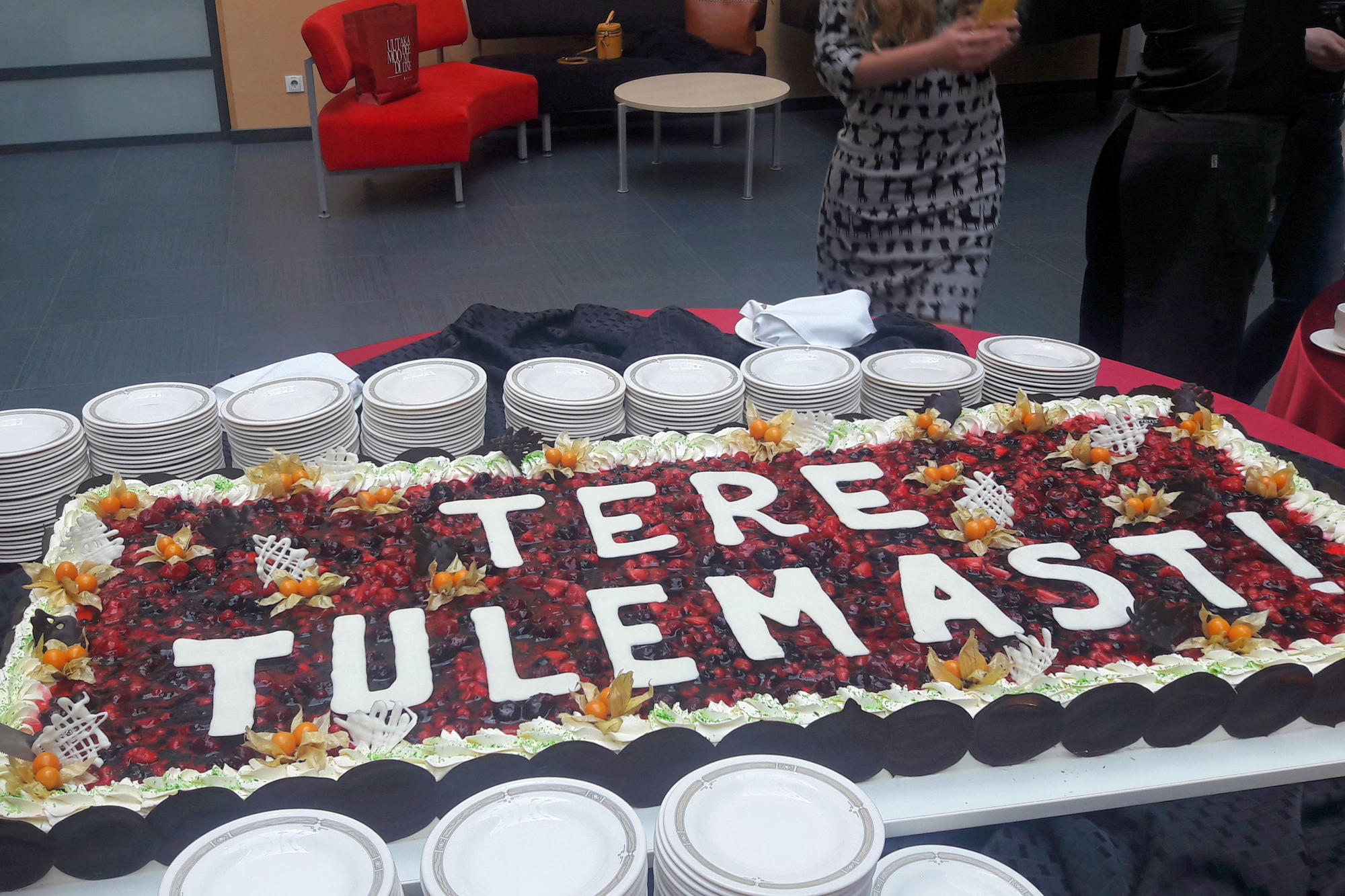 A big cake with the Estonian words for “Welcome” written in frosting was there to greet us.