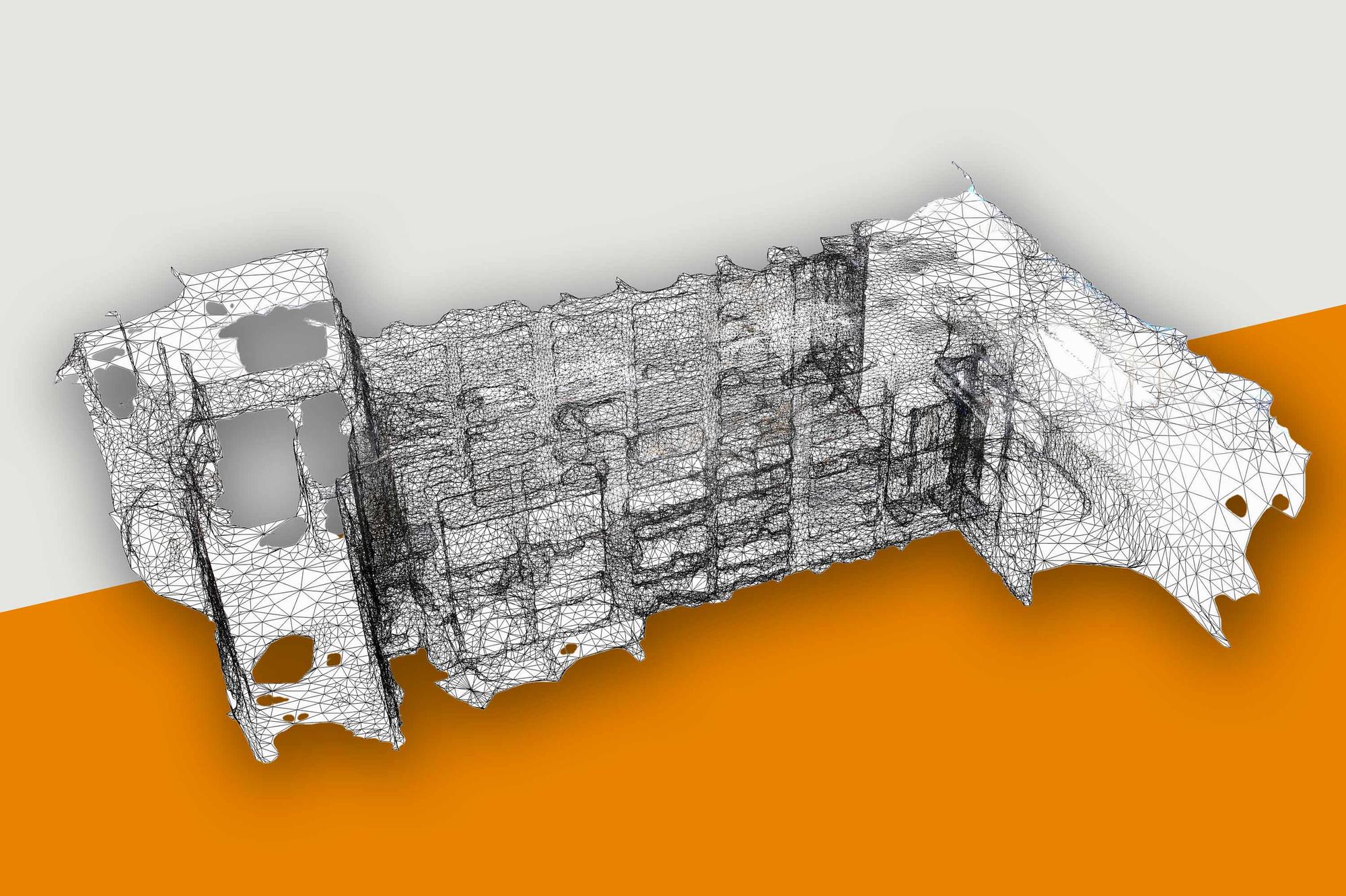 The 3D scan shows the depot of the Ethnological Museum in the Humboldt Forum as a network structure.