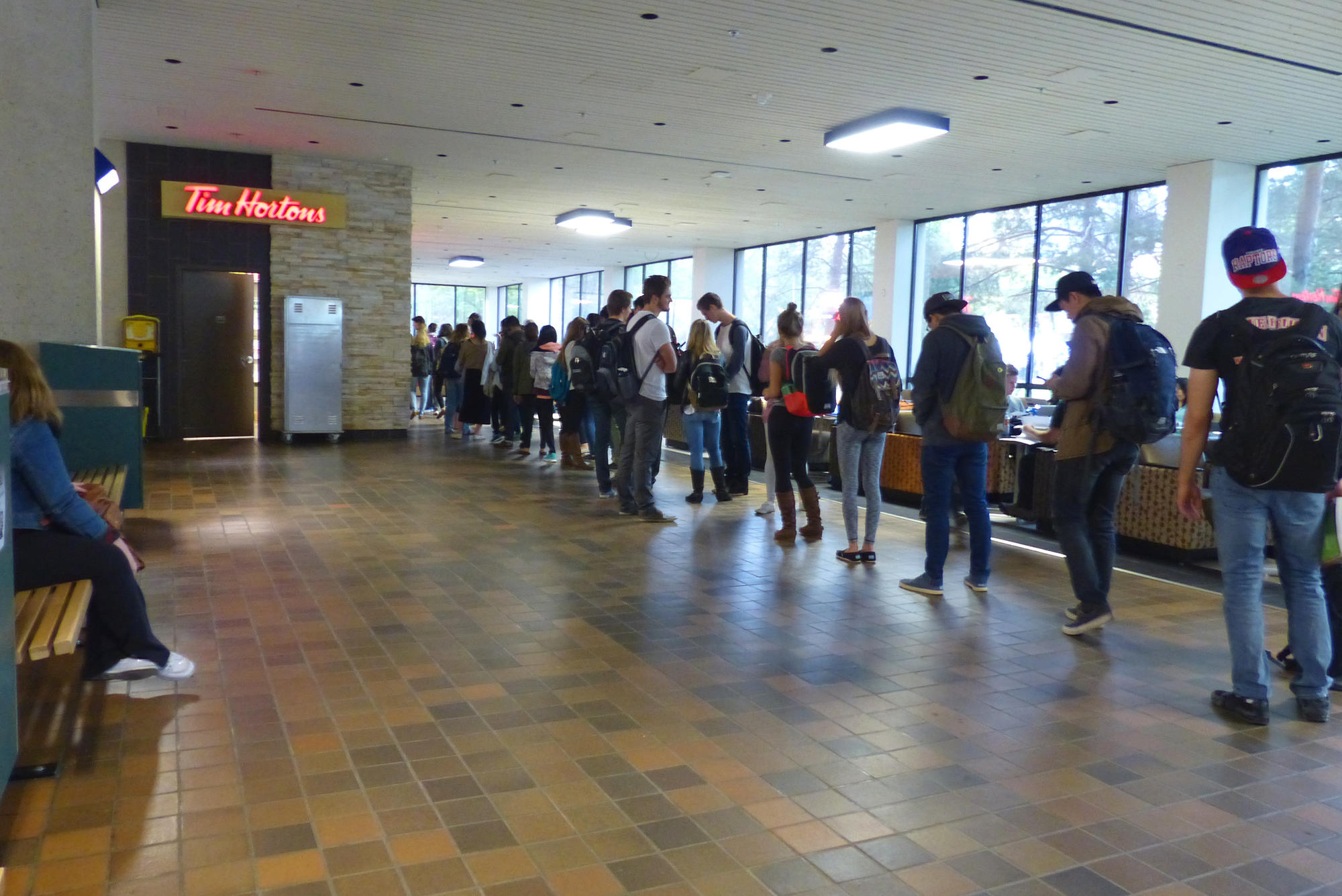 Every Canadian goes to Tim Hortons. The line in front of the most popular coffee shop chain in Canada is always this long between 8 a.m. and 2 p.m...