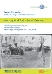 Poster of a Workshop with Irene Kacandes (Dartmouth College)