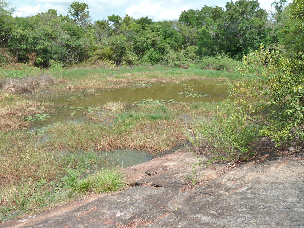 Ein kleines Reservoir, Wewa genannt. Angelegt wurde es an der Wasserscheide in einem antiken Steinbruch.