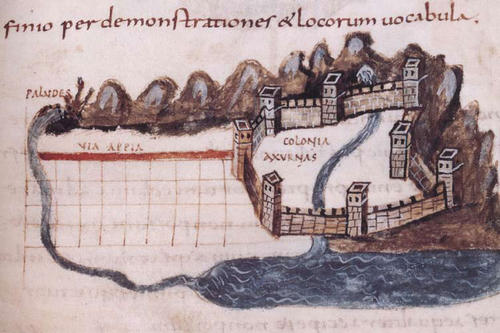 Corpus Agrimensorum, Abschrift um 800 nach antiker Sammlung der Schriften von Landvermessern, Bibliotheca Vatikana.