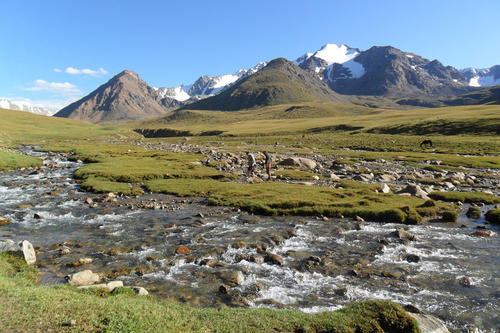 Das Wasser des Gebirgsflusses Ükök wird von den Bauern zur Bewässerung der Felder genutzt.
