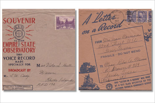 Akustische Grüße versenden war schick, ob vom Empire State Building (links) oder aus dem Freizeitklub (rechts).