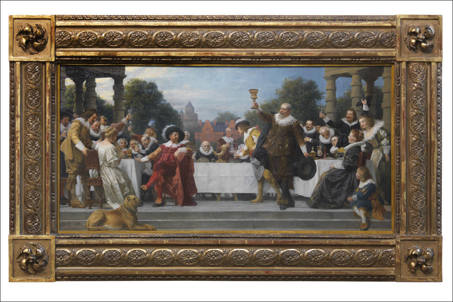 „Das Gastmahl der Familie Mosse“ (1899) von Anton von Werner nahm als fünf Meter breites Gemälde eine ganze Wand im Mosse-Palais ein. Es ist verschollen; die kleinere Ölskizze hängt imJüdischen Museum Berlin. Sie ist restituiert.