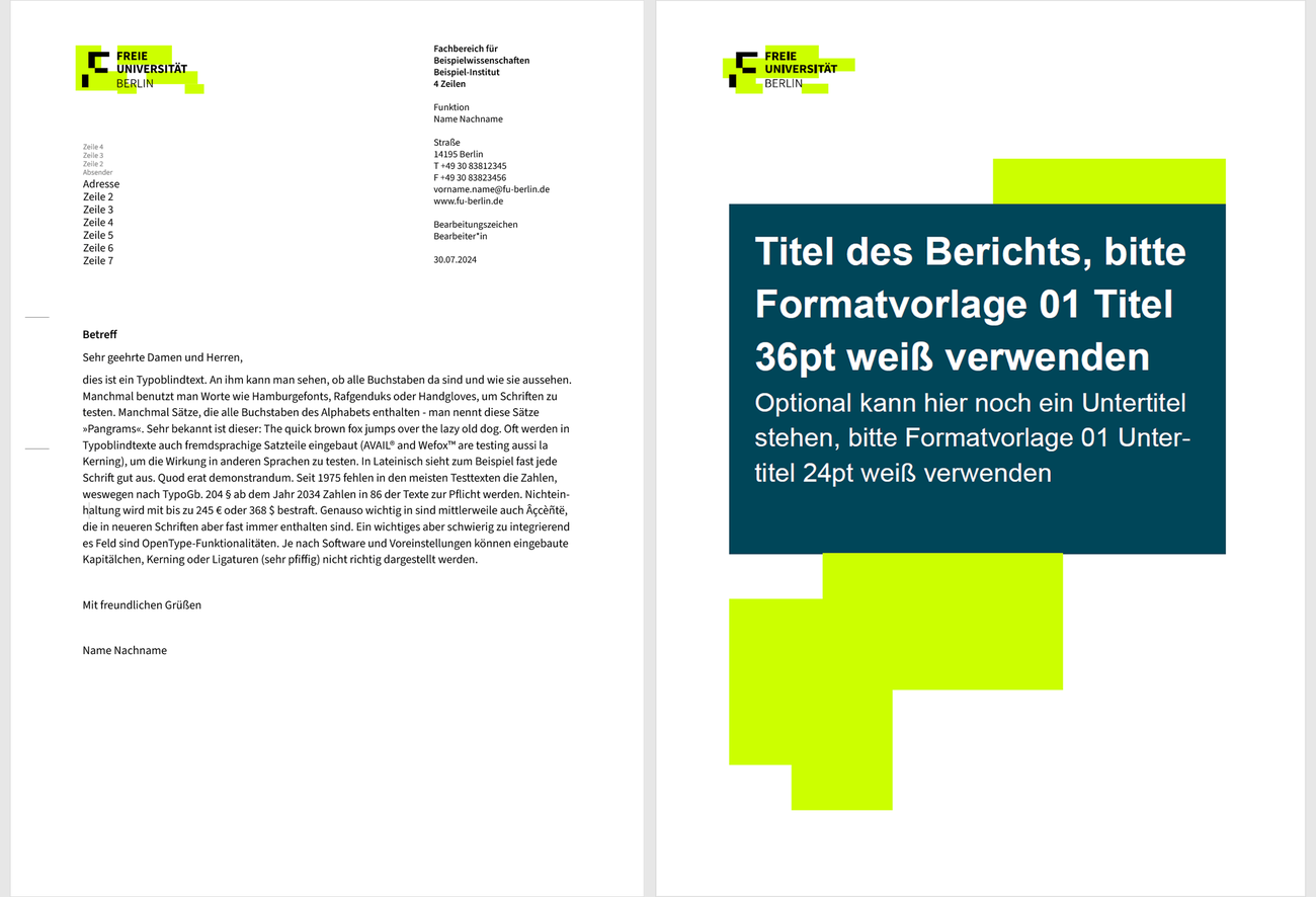 Die Word-Brief- und Berichtsvorlage der Freien Universität