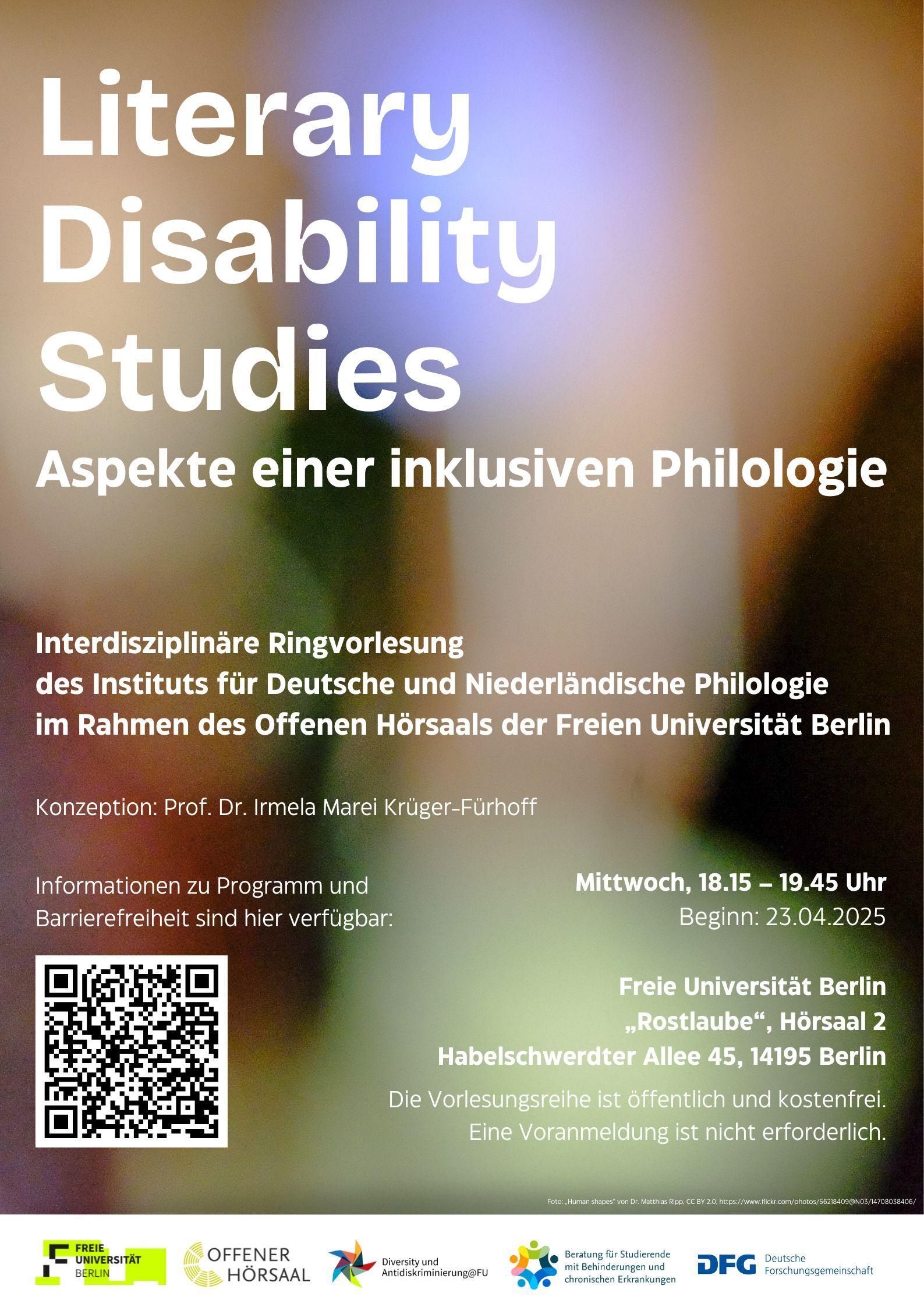 Plakat: Ringvorlesung „Literary Disability Studies. Aspekte einer inklusiven Philologie“