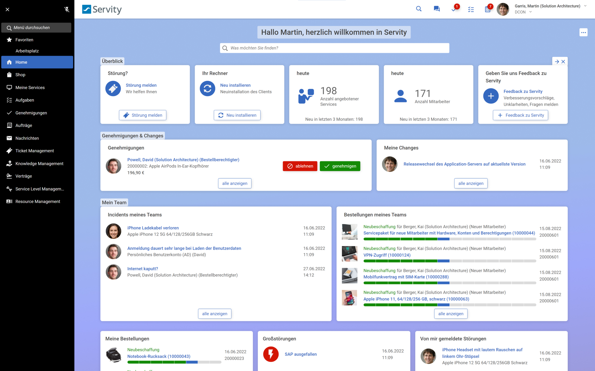 Ein Blick auf eine beispielhafte Startseite des neuen Portals Servity.