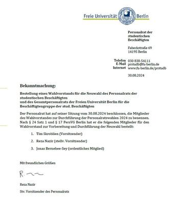 Bekanntmachung Wahlvorstand 2024