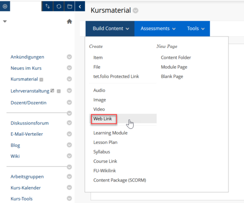 Verlinken in Blackboard