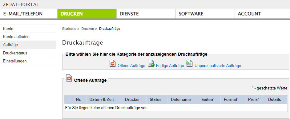 Printkonto – Druckaufträge