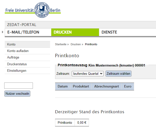 Aufbau des Printkontos