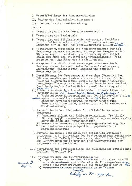 Ausschnitt aus einer Tätigkeitsbeschreibung von Horst W. Hartwich, ca. 1960