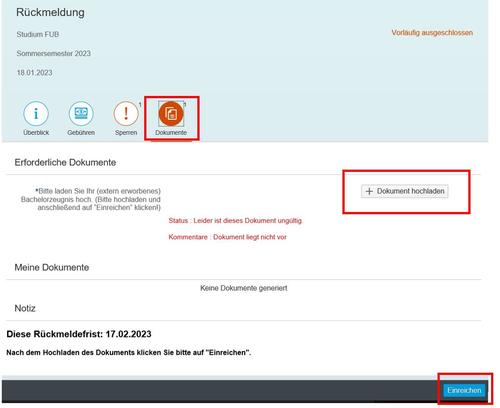 Dokument im Reiter Dokumente hochladen